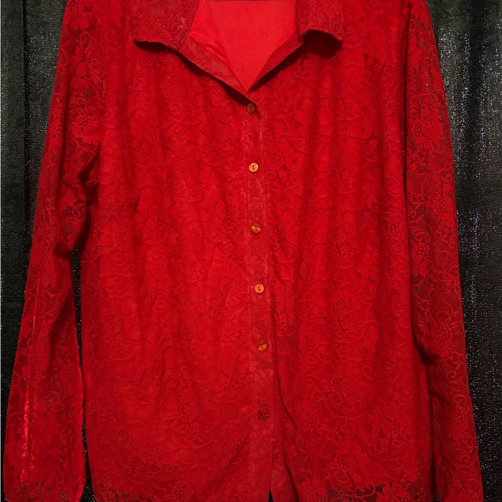 JohnPaulRichard Red Lace Button Down Shirt